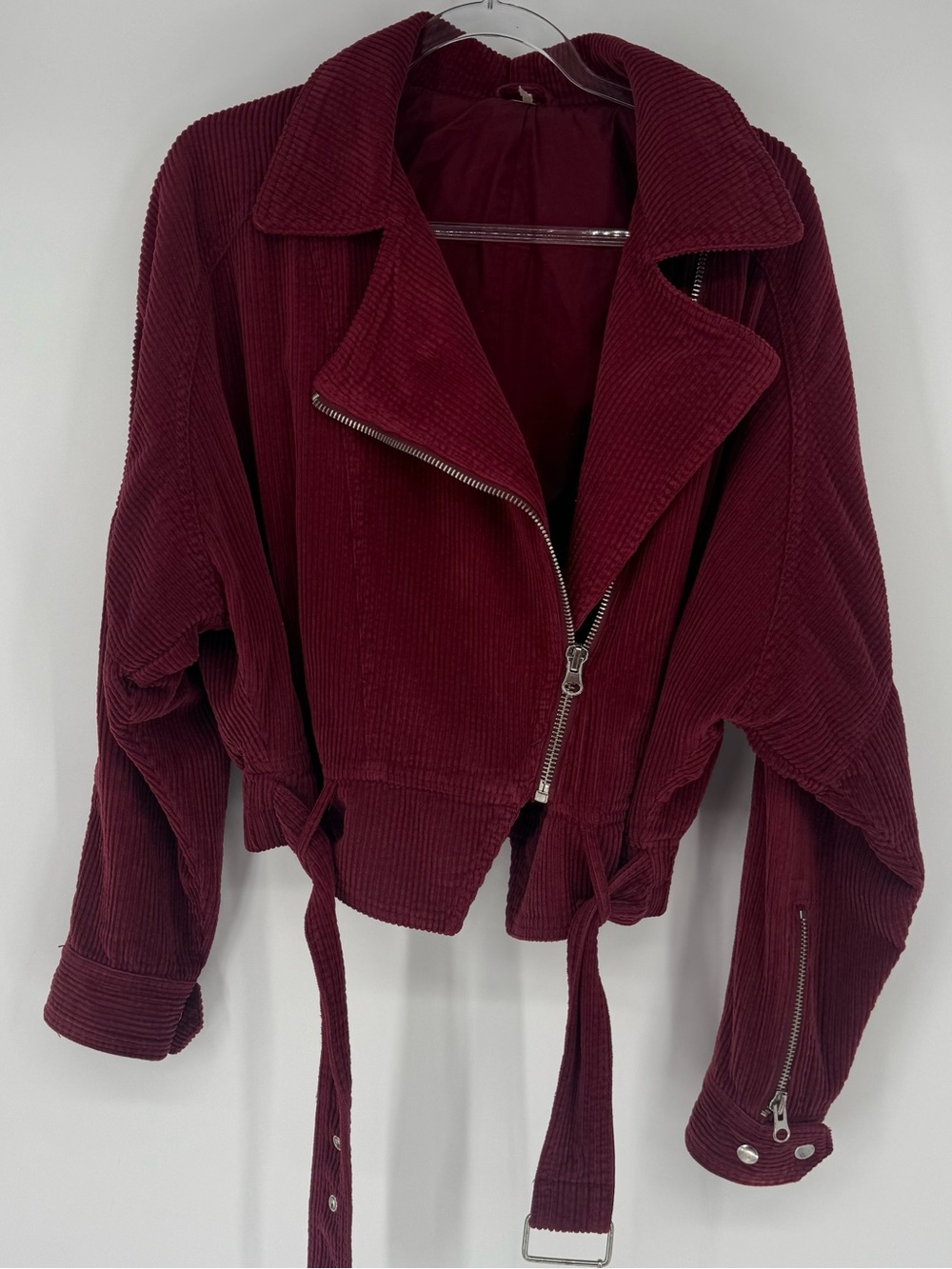 Free People Burgundy‎ Moto Jacket Corduroy Belt  Small Grunge